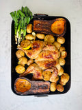full Chicken vegetable roast solid steel  roasting dish frying pan fire healthy cooking cape town 